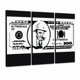 Ručně malovaný obraz POP Art AL CAPONE 3 díly – 3D vizualizace ručně malovaného plátna na bílém pozadí. Dominantní barvy: černá, bílá, šedá.