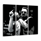 Ručně malovaný obraz POP Art Big Lebowski 3 díly modrý – 3D vizualizace ručně malovaného plátna na bílém pozadí. Dominantní barvy: černá, bílá, šedá.