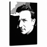 Ručně malovaný obraz POP Art Bono-U2 1 kus bono – 3D vizualizace ručně malovaného plátna na bílém pozadí. Dominantní barvy: černá, bílá, šedá.