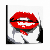 Ručně malovaný obraz POP Art ČERVENÉ RTY 1 kus – 3D vizualizace ručně malovaného plátna na bílém pozadí. Dominantní barvy: červená, černá, bílá.