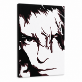 Ručně malovaný obraz POP Art David Bowie 1 kus db – 3D vizualizace ručně malovaného plátna na bílém pozadí. Dominantní barvy: černá, hnědá, bílá.