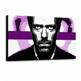 Ručně malovaný obraz POP Art Dr. HOUSE 1 kus 1010 dh – 3D vizualizace ručně malovaného plátna na bílém pozadí. Dominantní barvy: černá, bílá, fialová, růžová, šedá.