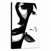 Ručně malovaný obraz POP Art Dvě ženy 1 kus 00 2w – 3D vizualizace ručně malovaného plátna na bílém pozadí. Dominantní barvy: černá, bílá, šedá.