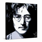 Ručně malovaný obraz POP Art John Lennon 1 kus – 3D vizualizace ručně malovaného plátna na bílém pozadí. Dominantní barvy: černá, bílá, šedá.