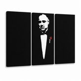 Ručně malovaný obraz POP Art Marlon Brando 3 dílná girlanda – 3D vizualizace ručně malovaného plátna na bílém pozadí. Dominantní barvy: černá, bílá, červená.