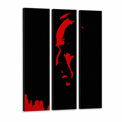 Ručně malovaný obraz POP Art Marlon Brando 3 kusy bez kosti – 3D vizualizace ručně malovaného plátna na bílém pozadí. Dominantní barvy: černá, červená.