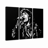 Ručně malovaný obraz POP Art Mick Jagger 3 kusy mick – 3D vizualizace ručně malovaného plátna na bílém pozadí. Dominantní barvy: černá, bílá, šedá.