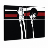 Ručně malovaný obraz POP Art Pulp Fiction 4 kusy pulpu – 3D vizualizace ručně malovaného plátna na bílém pozadí. Dominantní barvy: černá, červená, bílá, šedá, hnědá.