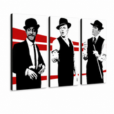 Ručně malovaný obraz POP Art Rat Pack, 3 kusy, rp – 3D vizualizace ručně malovaného plátna na bílém pozadí. Dominantní barvy: černá, bílá, červená.