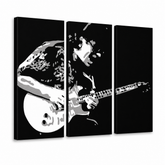 Ručně malovaný obraz POP Art Santana 3 dílný san – 3D vizualizace ručně malovaného plátna na bílém pozadí. Dominantní barvy: černá, bílá, šedá.