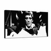 Ručně malovaný obraz POP Art Scarface 1 díl smk – 3D vizualizace ručně malovaného plátna na bílém pozadí. Dominantní barvy: černá, bílá, šedá.