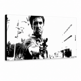 Ručně malovaný obraz POP Art Scarface 1 díl smp – 3D vizualizace ručně malovaného plátna na bílém pozadí. Dominantní barvy: černá, bílá, šedá.