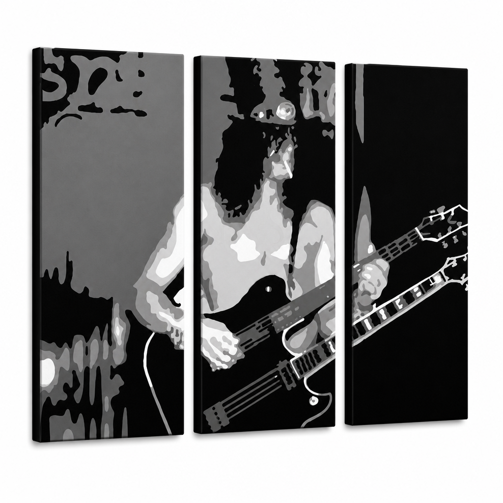 Ručně malovaný obraz POP Art Slash 3 díly en – 3D vizualizace ručně malovaného plátna na bílém pozadí. Dominantní barvy: černá, bílá, šedá.