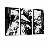 Ručně malovaný obraz POP Art Vrah se žlutýma očima, 3dílná postava kwye – 3D vizualizace ručně malovaného plátna na bílém pozadí. Dominantní barvy: černá, bílá.