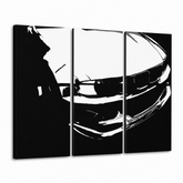 Ručně malovaný obraz BMW M3 ve stylu POP Art, 3dílné bmw – 3D vizualizace ručně malovaného plátna na bílém pozadí. Dominantní barvy: černá, bílá.