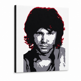 Ručně malovaný POP Art Jim Morrison 1 kus jm – 3D vizualizace ručně malovaného plátna na bílém pozadí. Dominantní barvy: černá, bílá, šedá, červená.