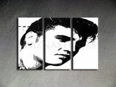 Ručně malovaný obraz na plátně s motivem ELVIS v černo-bílých odstínech, odvážná atmosféra, rock and roll a hudební historie | Ručně malovaný POP Art obraz ELVIS – produkt