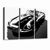 Ručně malovaný POP Art obraz JAGUAR 3 dílný jag – 3D vizualizace ručně malovaného plátna na bílém pozadí. Dominantní barvy: černá, bílá, šedá.