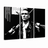 Ručně malovaný POP Art obraz Stock Lock 3 kusy Sto – 3D vizualizace ručně malovaného plátna na bílém pozadí. Dominantní barvy: černá, bílá, šedá.