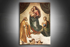 Renesanční obraz na plátně s motivem Sixtínská Madona – Raffaello Santi, klasické dielo, náboženské umenie v zeleno-zlatých odstínech | Obraz na plátně Sixtínská Madona – Raffaello Santi – hlavní