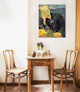 Vintage obraz na plátně s motivem Vincent van Gogh - Portrét dr. Gacheta, květy, příroda v modro-zelených odstínech, kontemplativní atmosféra, vhodný do pracovny – hlavní