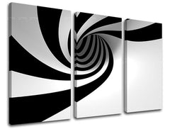 Detailní náhled na černobílý optický tunel, který vtahuje diváka do spirály Papilora.