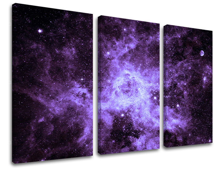 Klasický obraz na plátně s motivem hvězdy, galaxie, měsíc, vesmír v bílo-fialových odstínech, éterická atmosféra, tajemství, vhodný do pracovny – hlavní