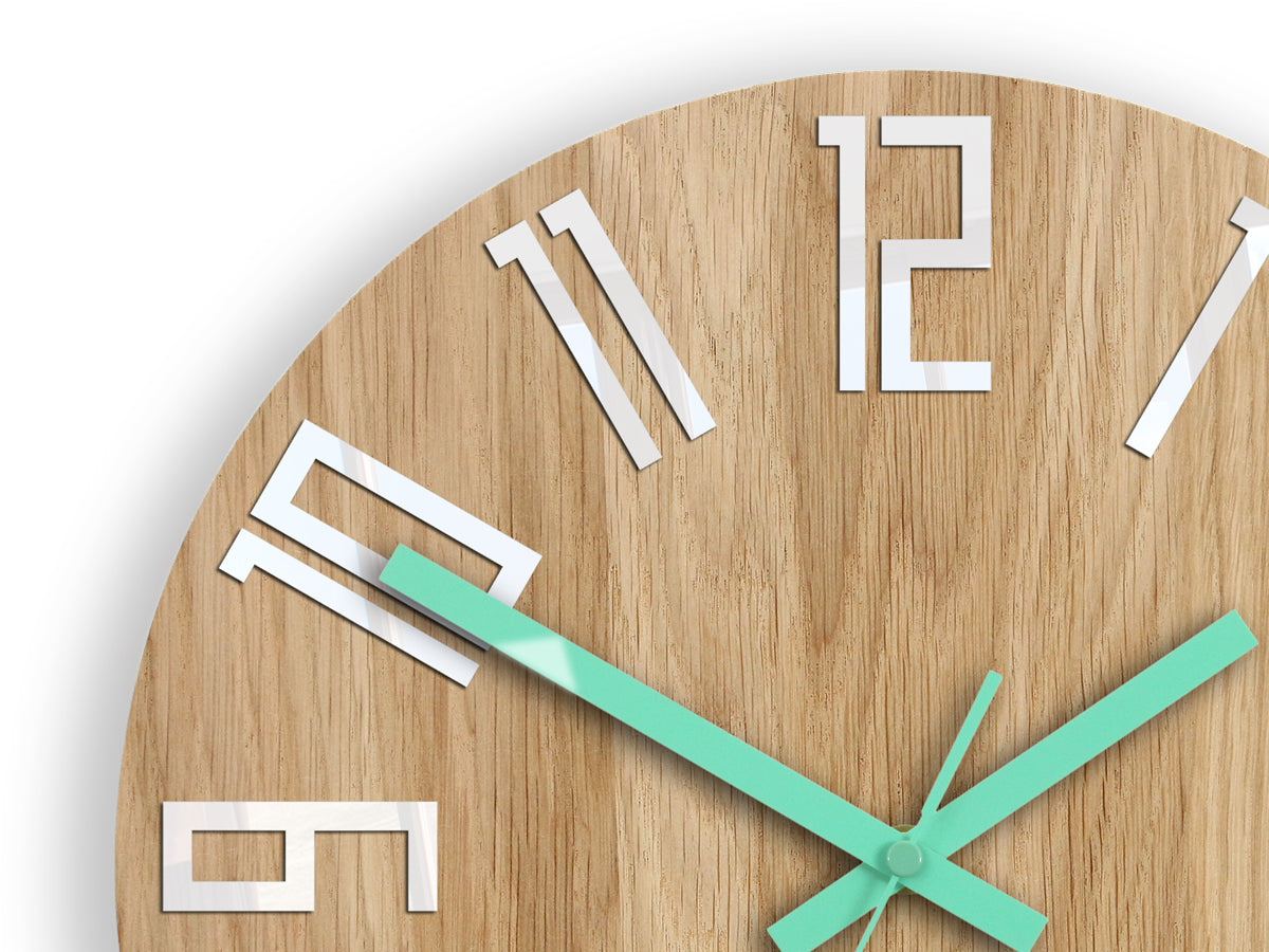 Dřevěné nástěnné hodiny SLIM Bílo-mentolové