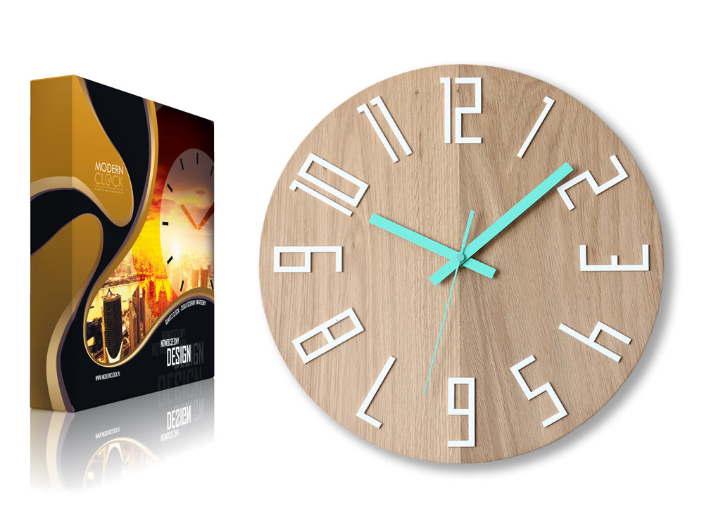 Dřevěné nástěnné hodiny SLIM Bílo-mentolové