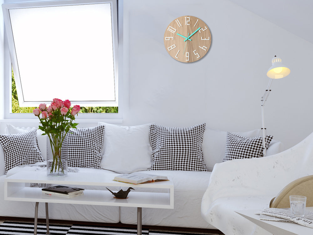 Dřevěné nástěnné hodiny SLIM Bílo-mentolové