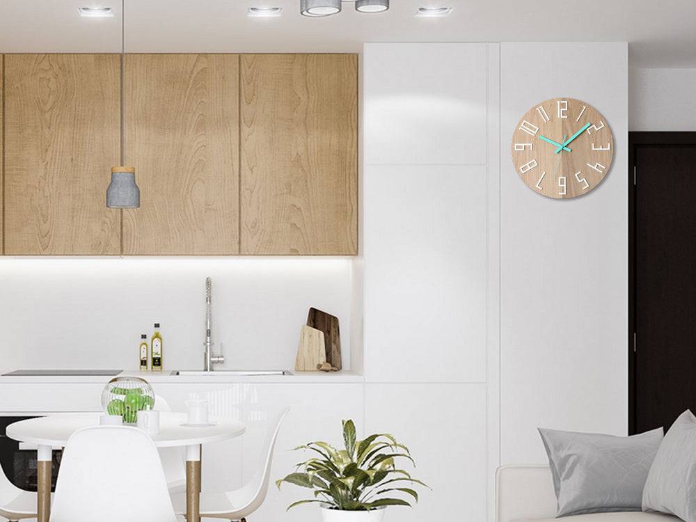 Dřevěné nástěnné hodiny SLIM Bílo-mentolové