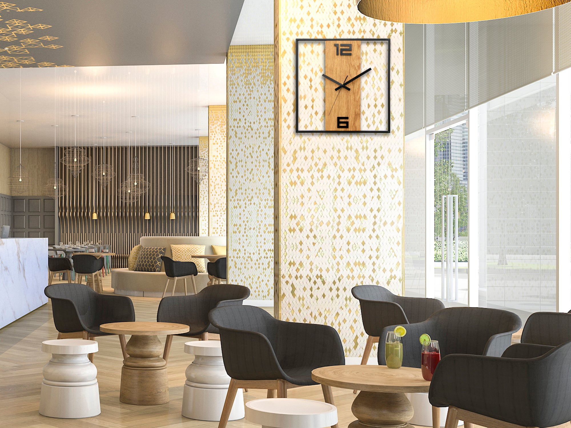 Moderní nástěnné hodiny RETRO dřevo-kov