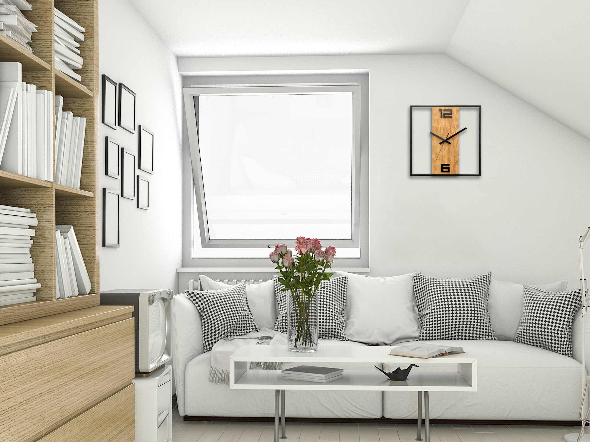 Moderní nástěnné hodiny RETRO dřevo-kov