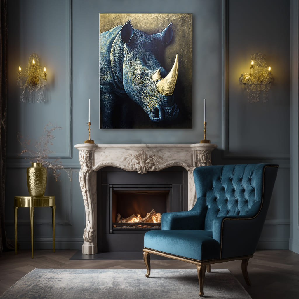 Zlatý dotek na brnění nosorožce ze savany