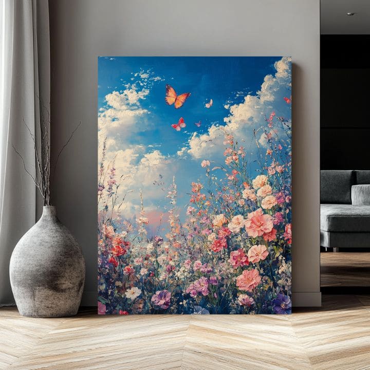 Malování motýlů na rozkvetlé louce - barevná elegance