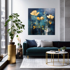 Nadčasová elegance na plátně Zlatá krajina v modrých tónech