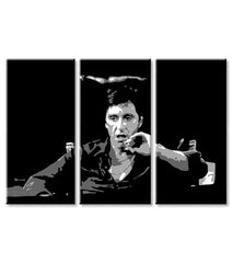 Pop art obraz na plátně s motivem Tony Montana přemýšlí nad svojim plánom, doutník v bílo-černých odstínech, drzá atmosféra, filmový svět a nostalgie – produkt, pohled 2