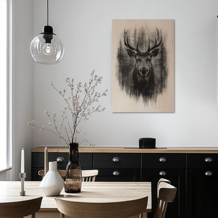 Obraz na dřevě - Jelen v tiché mlhovině