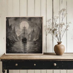 Obraz na dřevě - Drakkar pod měsícem
