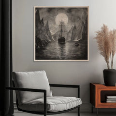 Obraz na dřevě - Drakkar pod měsícem