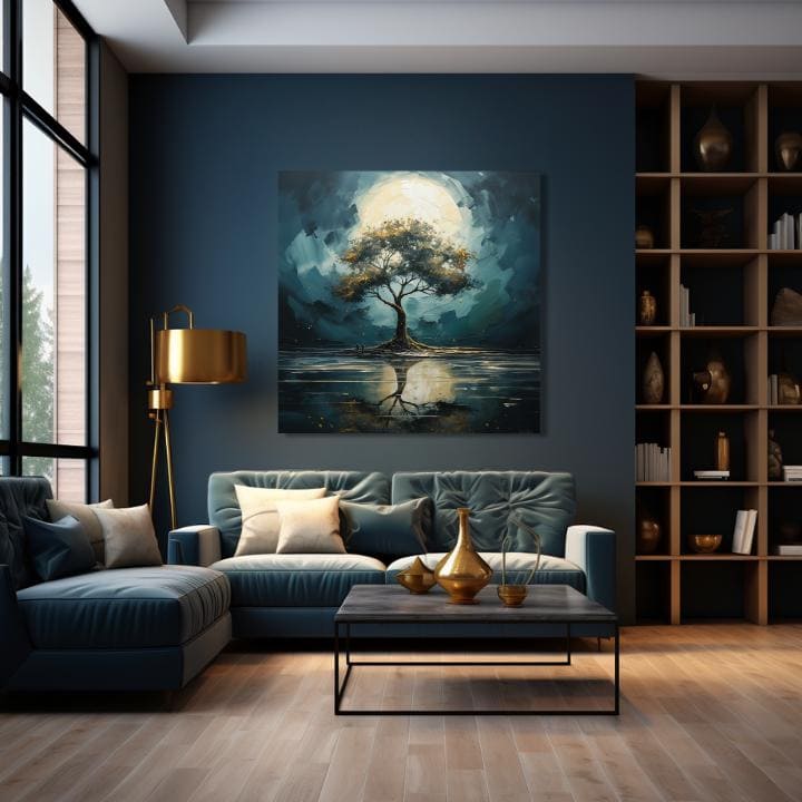 Moderní nástěnná dekorace Strom měsíční noci - PREMIUM ART