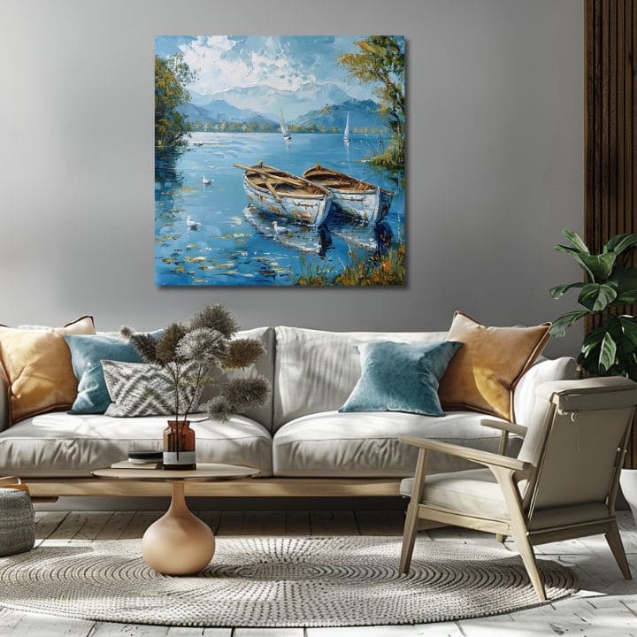 Krajina na plátně Krajina s loděmi | Akrylové detaily