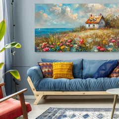 Obraz krajiny na plátně Venkovský dům v květinách | Akrylové detaily