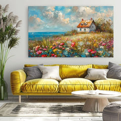 Obraz krajiny na plátně Venkovský dům v květinách | Akrylové detaily