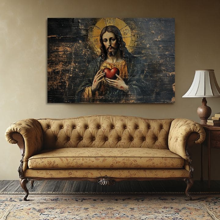 Nejsvětější Srdce Ježíšovo | Malováno akrylem a plátkovým zlatem