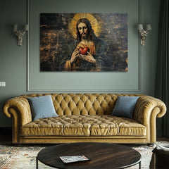 Nejsvětější Srdce Ježíšovo | Malováno akrylem a plátkovým zlatem