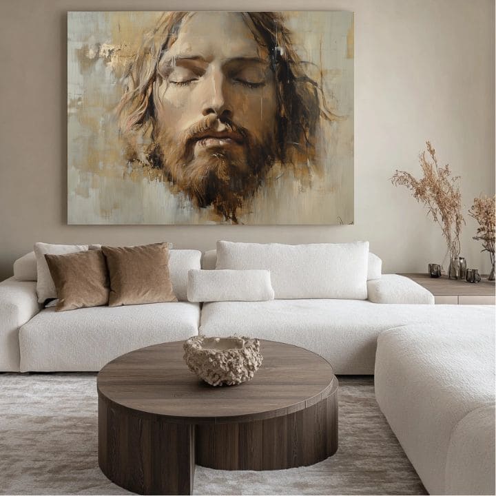 Ježíš Kristus v modlitbě | Malováno akrylem a plátkovým zlatem