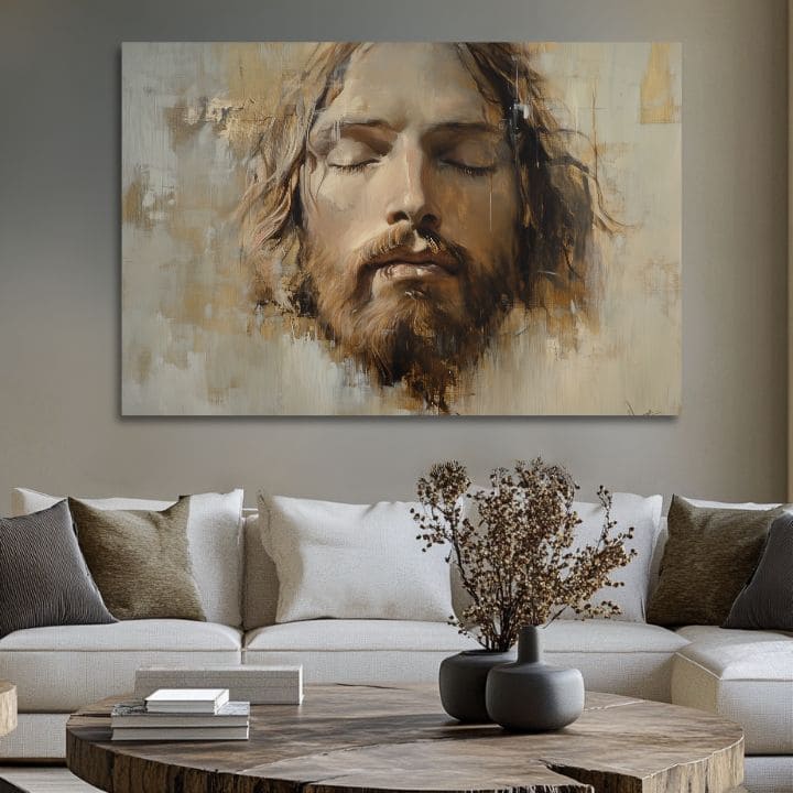 Ježíš Kristus v modlitbě | Malováno akrylem a plátkovým zlatem