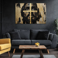 Ježíš Spasitel se zlatým křížem | Malováno akrylem a plátkovým zlatem