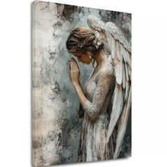 Ručně malovaný obraz na plátně s motivem y andělů Pokojná duša, anděl v béžovo-krémových odstínech, klidná atmosféra, duchovnost | Obrazy andělů Pokojná duša – hlavní